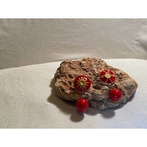 Earrings Red and Gold Thunder and Sun Opposites Attract Vintage Post Back
